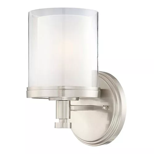 Satco 60-4641, DECKER 1 LIGHT VANITY, Vanity Light Fixture, 100W, 120V, Medium Base, Clear and Frosted Glass, Brushed Nickel Finish