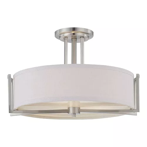 Satco 60-4758, GEMINI 3 LIGHT SEMI-FLUSH, Semi-Flush Mount Light Fixture, 60W, 120V, Medium Base, Slate Gray Fabric Shade, Brushed Nickel Finish
