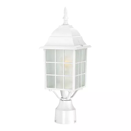 Satco 60-4907, ADAMS 1 LGT 17" OUTDOOR POST, 17" Outdoor Post Lighting Fixture, 100W, 120V, Medium Base, Frosted Glass, White Finish