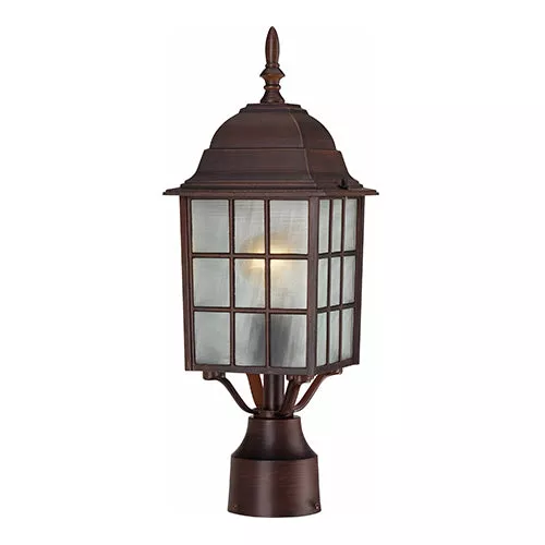 Satco 60-4908, ADAMS 1 LGT 17" OUTDOOR POST, 17" Outdoor Post Lighting Fixture, 100W, 120V, Medium Base, Frosted Glass, Rustic Bronze Finish