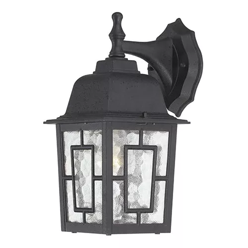 Satco 60-4923, BANYAN 1 LGT 12" OUTDOOR WALL, 12" Outdoor Wall Lighting Fixture, 100W, 120V, Medium Base, Clear Water Glass, Textured Black Finish