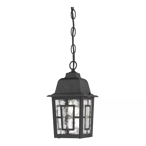 Satco 60-4933, BANYAN 1 LGT OUTDOOR HANGING, 11" Outdoor Hanging Lighting Fixture, 100W, 120V, Medium Base, Clear Water Glass, Textured Black Finish