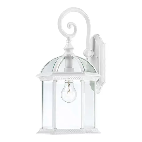 Satco 60-4964, BOXWOOD 1 LGT 19" OUTDOOR WALL, 19" Outdoor Wall Lighting Fixture, 100W, 120V, Medium Base, Clear Beveled Glass, White Finish