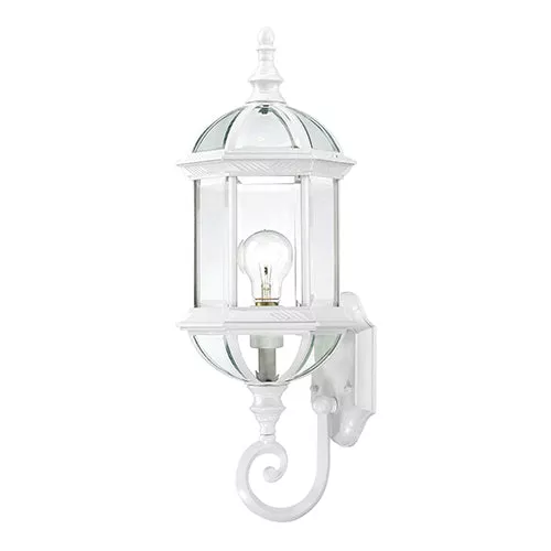 Satco 60-4971, BOXWOOD 1 LGT 22" OUTDOOR WALL, 22" Outdoor Wall Lighting Fixture, 100W, 120V, Medium Base, Clear Beveled Glass, White Finish