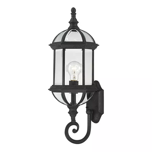 Satco 60-4973, BOXWOOD 1 LGT 22" OUTDOOR WALL, 22" Outdoor Wall Lighting Fixture, 100W, 120V, Medium Base, Clear Beveled Glass, Textured Black Finish