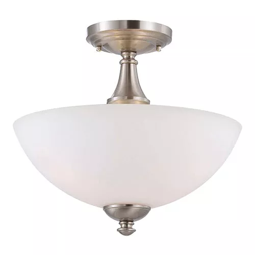 Satco 60-5044, PATTON 3 LIGHT SEMI-FLUSH, Semi-Flush Ceiling Light Fixture, 60W, 120V, Medium Base, Frosted Glass, Brushed Nickel Finish
