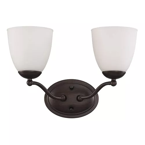 Satco 60-5132, PATTON 2 LIGHT VANITY, Vanity Light Fixture, 100W, 120V, Medium Base, Frosted Glass, Prairie Bronze Finish