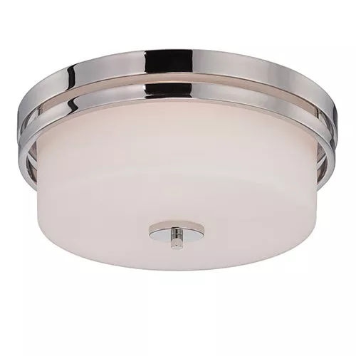 Satco 60-5207, PARALLEL 3 LIGHT FLUSH, Flush Mount Ceiling Light Fixture, 60W, 120V, Medium Base, Etched Opal Glass, Polished Nickel Finish