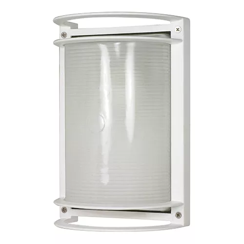 Satco 60-530, 1 LT 10" RECTANGLE BULK HEAD, 10" Rectangular Die Cast Bulkhead Lighting Fixture, 60W, 120V, Medium Base, Frosted Diffuser Glass, Replaceable Light Source, Semi Gloss White Finish