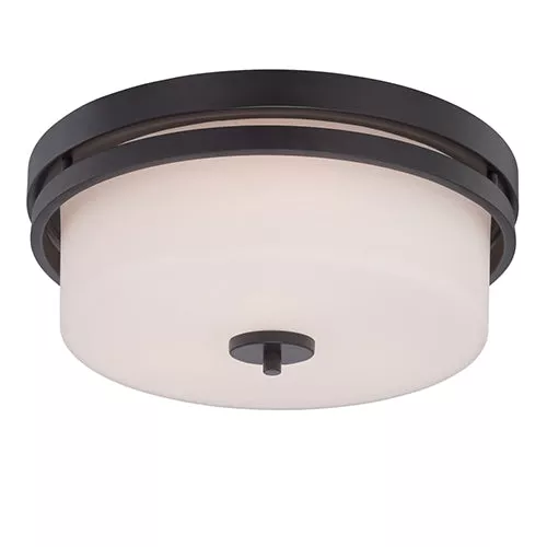 Satco 60-5307, PARALLEL 3 LIGHT FLUSH, Flush Mount Ceiling Light Fixture, 60W, 120V, Medium Base, Etched Opal Glass, Aged Bronze Finish