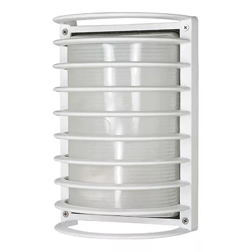 Satco 60-532, 1 LT 10" RECTANGLE CAGE BLK HD, 10" Rectangular Die Cast Bulkhead Lighting Fixture, 60W, 120V, Medium Base, Frosted Diffuser Glass, Replaceable Light Source, Semi Gloss White Finish
