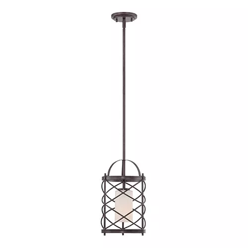 Satco 60-5336, GINGER - 1 LT MINI PENDANT, 100W, 120V, Medium Base, Etched Opal Glass, Old Bronze Finish