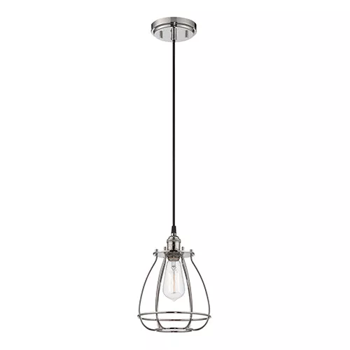Satco 60-5401, 1 LT VINTAGE PENDANT, Pendant Light Fixture, 100W, 120V, Medium Base, Caged Pendant, Polished Nickel Finish
