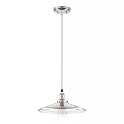 Satco 60-5409, 1 LT VINTAGE PENDANT, Pendant Light Fixture, 100W, 120V, Medium Base, Polished Nickel Finish