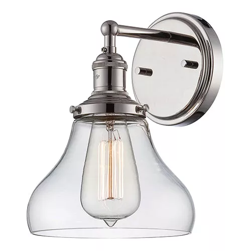 Satco 60-5413, 1 LT VINTAGE WALL SCONCE, Wall Sconce Lighting Fixture, 100W, 120V, Medium Base, Clear Glass, Polished Nickel Finish