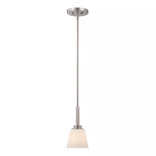 Satco 60-5457, MOBILI - 1 LT MINI PENDANT, 100W, 120V, Medium Base, Satin White Glass, Brushed Nickel Finish