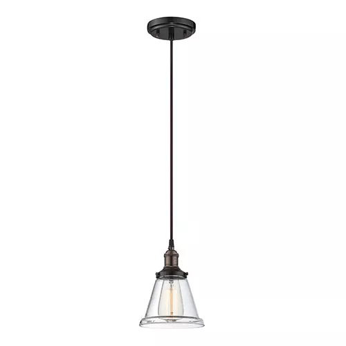 Satco 60-5502, 1 LT VINTAGE PENDANT, Pendant Light Fixture, 100W, 120V, Medium Base, Clear Glass, Rustic Bronze Finish