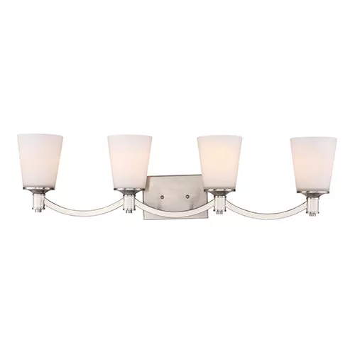 Satco 60-5874, LAGUNA 4 LIGHT VANITY, Vanity Light Fixture, 100W, 120V, Medium Base, White Glass, Brushed Nickel Finish