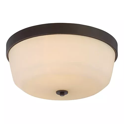 Satco 60-5924, LAGUNA 3 LT FLUSH FIXTURE, 60W, 120V, Medium Base, White Glass, Forest Bronze Finish