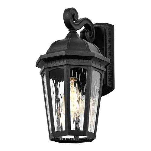 Satco 60-5946, EAST RIVER 1LT OUTDOOR LG WALL, 16" Collection Outdoor Large Wall Lighting Fixture, 100W, 120V, Medium Base, Clear Water Glass, Matte Black Finish