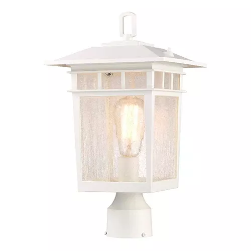 Satco 60-5951, COVE NECK 1LT OUTDOOR LG POST, 16" Outdoor Large Post Light Pole Lantern, 100W, 120V, Medium Base, Clear Seeded Glass, White Finish