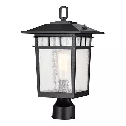Satco 60-5953, COVE NECK 1LT OUTDOOR LG POST, 16" Outdoor Large Post Light Pole Lantern, 100W, 120V, Medium Base, Clear Seeded Glass, Textured Black Finish
