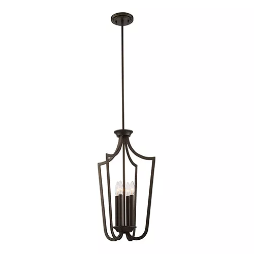 Satco 60-5976, LAGUNA 4 LT CAGE PENDANT, Caged Pendant Lighting Fixture, 60W, 120V, Candelabra Base, Forest Bronze Finish