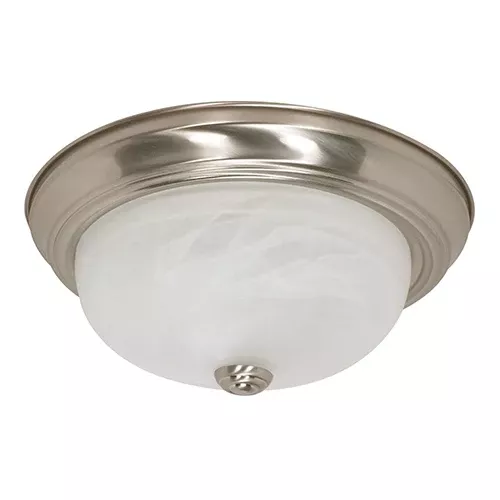 Satco 60-6001, 2 LT - 13" FLUSH FIXTURE, 60W, 120V, Medium Base, Alabaster Glass, Brushed Nickel Finish