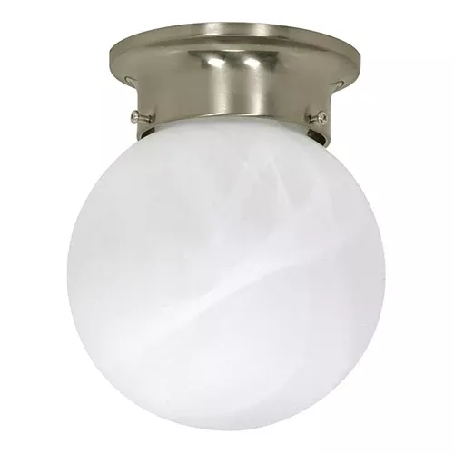 Satco 60-6008, 1 LT - 6" BALL FLUSH FIXTURE, 60W, 120V, Medium Base, Alabaster Ball, Brushed Nickel Finish