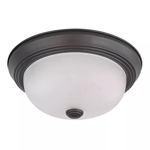 Satco 60-6010, 2 LIGHT 11" FLUSH MOUNT, 60W, 120V, Medium Base, Frosted White Glass, Mahogany Bronze Finish