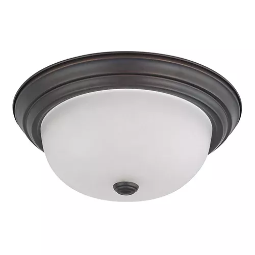 Satco 60-6011, 2 LIGHT 13" FLUSH MOUNT, 60W, 120V, Medium Base, Frosted White Glass, Mahogany Bronze Finish