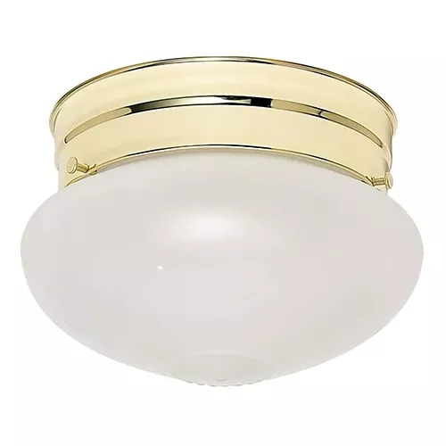Satco 60-6030, 1 LIGHT SMALL MUSHROOM FLUSH, 6" Flush Mount Light Fixture, 60W, 120V, Medium Base, Small Frosted Grape Mushroom, Polished Brass Finish