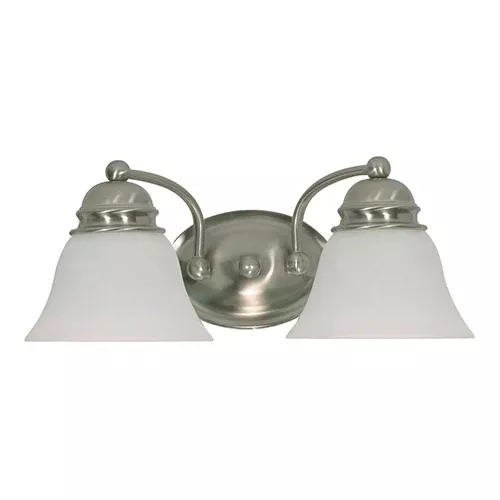 Satco 60-6078, EMPIRE 2 LT 15" VANITY, 100W, 120V, Medium Base, Alabaster Glass Bell Shades, Brushed Nickel Finish
