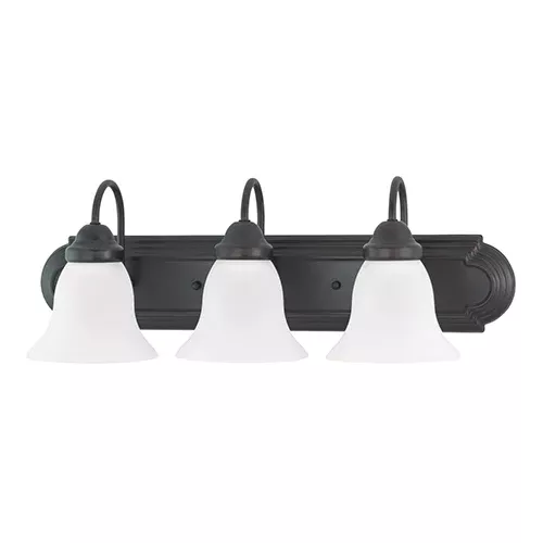 Satco 60-6083, BALLERINA 3 LIGHT 24" VANITY, 100W, 120V, Medium Base, Frosted White Glass, Mahogany Bronze Finish