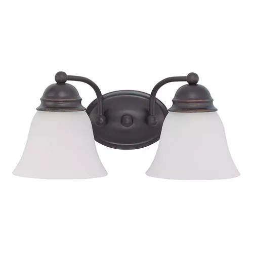 Satco 60-6086, EMPIRE 2 LIGHT 15" VANITY, 100W, 120V, Medium Base, Frosted White Glass, Mahogany Bronze Finish