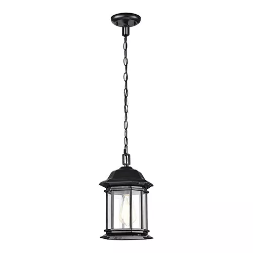 Satco 60-6117, HOPKINS 1LT OUTDOOR HANGING, 12" Outdoor Hanging Lantern, 100W, 120V, Medium Base, Clear Glass, Matte Black Finish