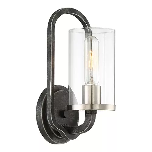 Satco 60-6121, SHERWOOD 1 LIGHT WALL SCONCE, 40W, 120V, Medium Base, Clear Glass, Brushed Nickel Accents Finish