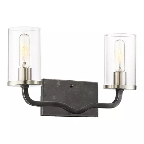 Satco 60-6122, SHERWOOD 2 LIGHT VANITY, 16", 60W, 120V, Medium Base, Clear Glass,Iron Black with Brushed Nickel Accents Finish