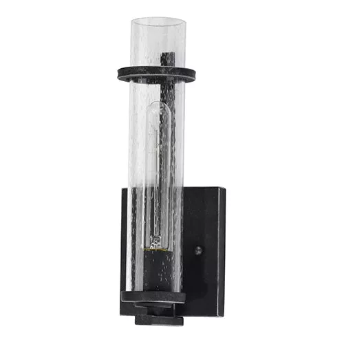 Satco 60-6381, DONZI - 1 LIGHT VANITY, Vanity Light Fixture, 60W, 120V, Medium Base, Clear Seeded Glass, Iron Black Finish