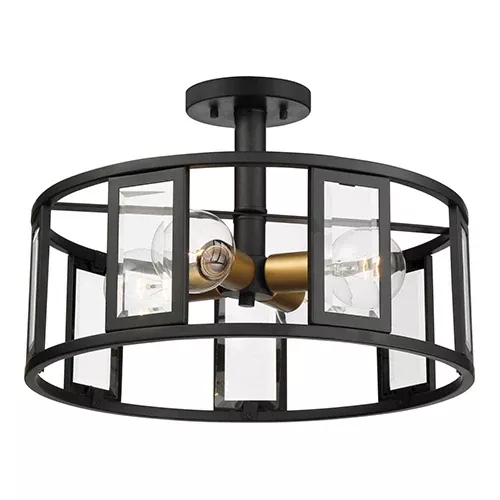 Satco 60-6413, PAYNE 4 LIGHT SEMI-FLUSH, Semi-Flush Mount Lighting Fixture, 60W, 120V, Medium Base, Clear Beveled Glass, Midnight Bronze Finish