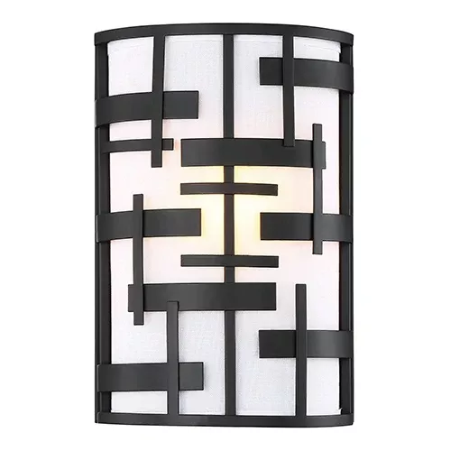 Satco 60-6431, LANSING 2 LIGHT WALL SCONCE, 60W, 120V, Candelabra Base, White Fabric Shade, Midnight Bronze Finish