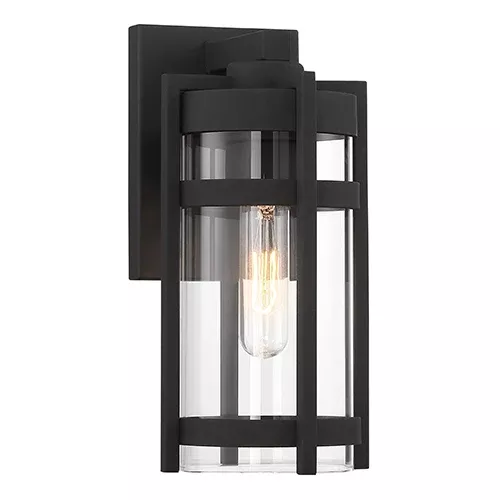 Satco 60-6571, TOFINO 1 LIGHT SMALL LANTERN, 60W, 120V, Medium Base, Clear Glass, Textured Black Finish
