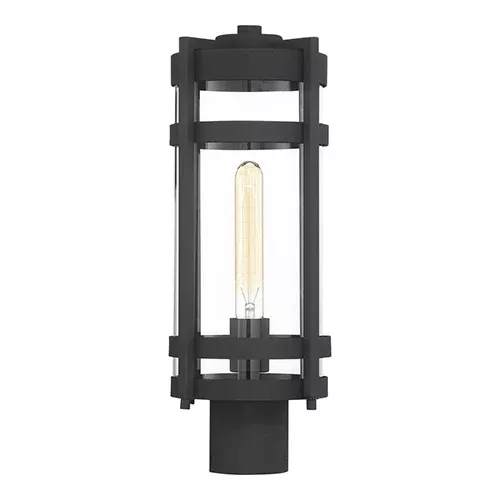 Satco 60-6575, TOFINO 1 LT POST LANTERN, 60W, 120V, Medium Base, Clear Glass, Textured Black Finish