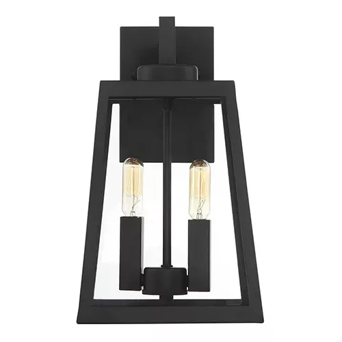Satco 60-6582, HALIFAX 2 LT MEDIUM LANTERN, 60W, 120V, Candelabra Base, Clear Glass, Matte Black Finish