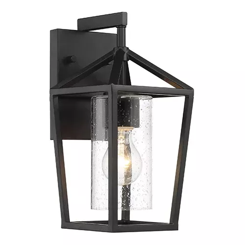 Satco 60-6591, HOPEWELL 1 LT SMALL LANTERN, 60W, 120V, Medium Base, Clear Seeded Glass, Matte Black Finish