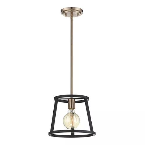 Satco 60-6641, CHASSIS 1 LT MINI PENDANT, 60W, 120V, Medium Base, Copper Brushed Brass / Matte Black Finish