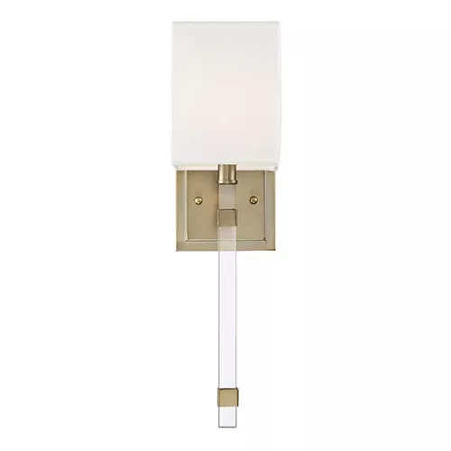 Satco 60-6681, THOMPSON 1 LIGHT WALL SCONCE, 60W, 120V, Candelabra Base, White Linen Shade, Burnished Brass Finish