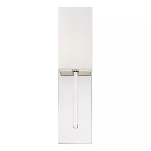 Satco 60-6693, VESEY 1 LIGHT WALL SCONCE, 60W, 120V, Candelabra Base, White Linen Shade, Polished Nickel Finish