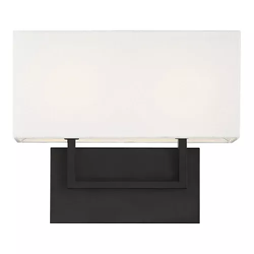 Satco 60-6719, TRIBECA 2 LIGHT VANITY, 60W, 120V, Candelabra Base, White Linen Shade, Aged Bronze Finish