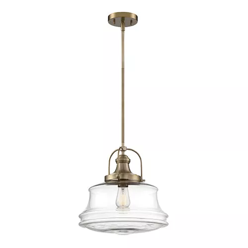 Satco 60-6757, BASEL 1 LIGHT PENDANT, 100W, 120V, Medium Base, Clear Glass, Burnished Brass Finish